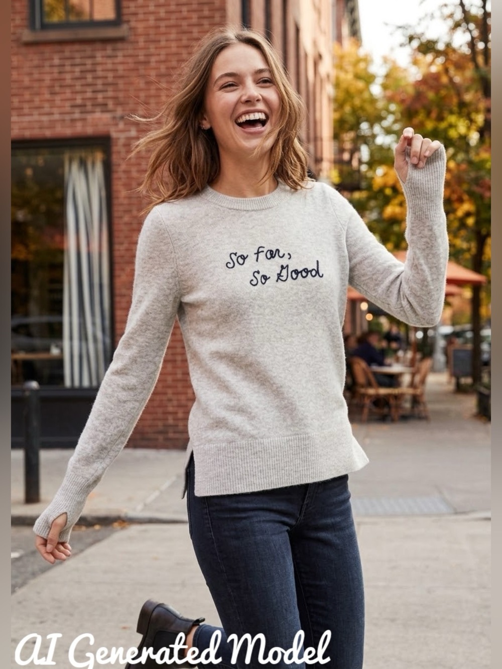 Madewell Light Gray 'So Far, So Good' Crewneck Sweater Size M